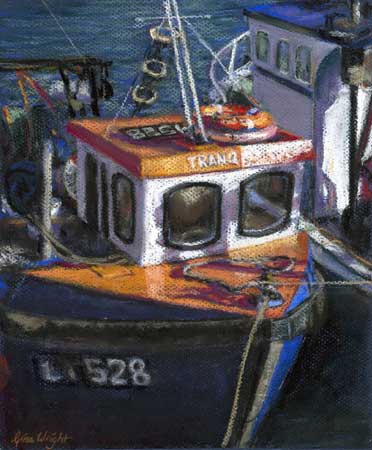 Blue and Orange Fishing Boat, Pastel