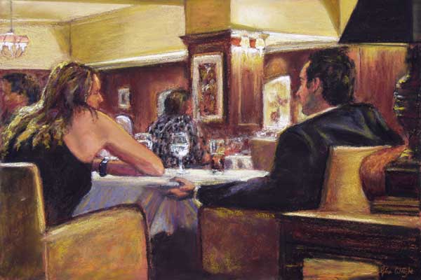 Evening Dinner, Pastel on Panel
