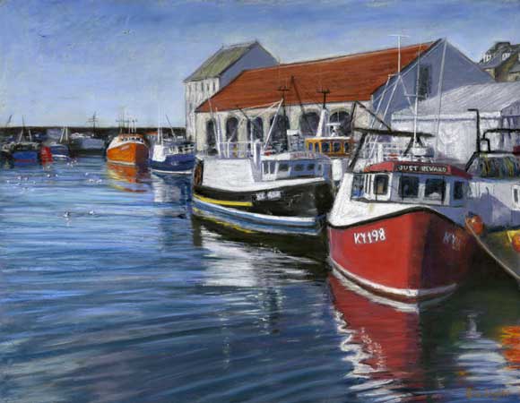 Harbour Reflections, Pittenweem, Pastel on Panel