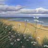 Daisies on Kingsbarns Beach, Acrylic and Pastel on Panel